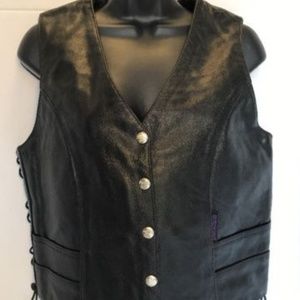 INTERSTATE Black Leather VEST Ladies Size SMALL
